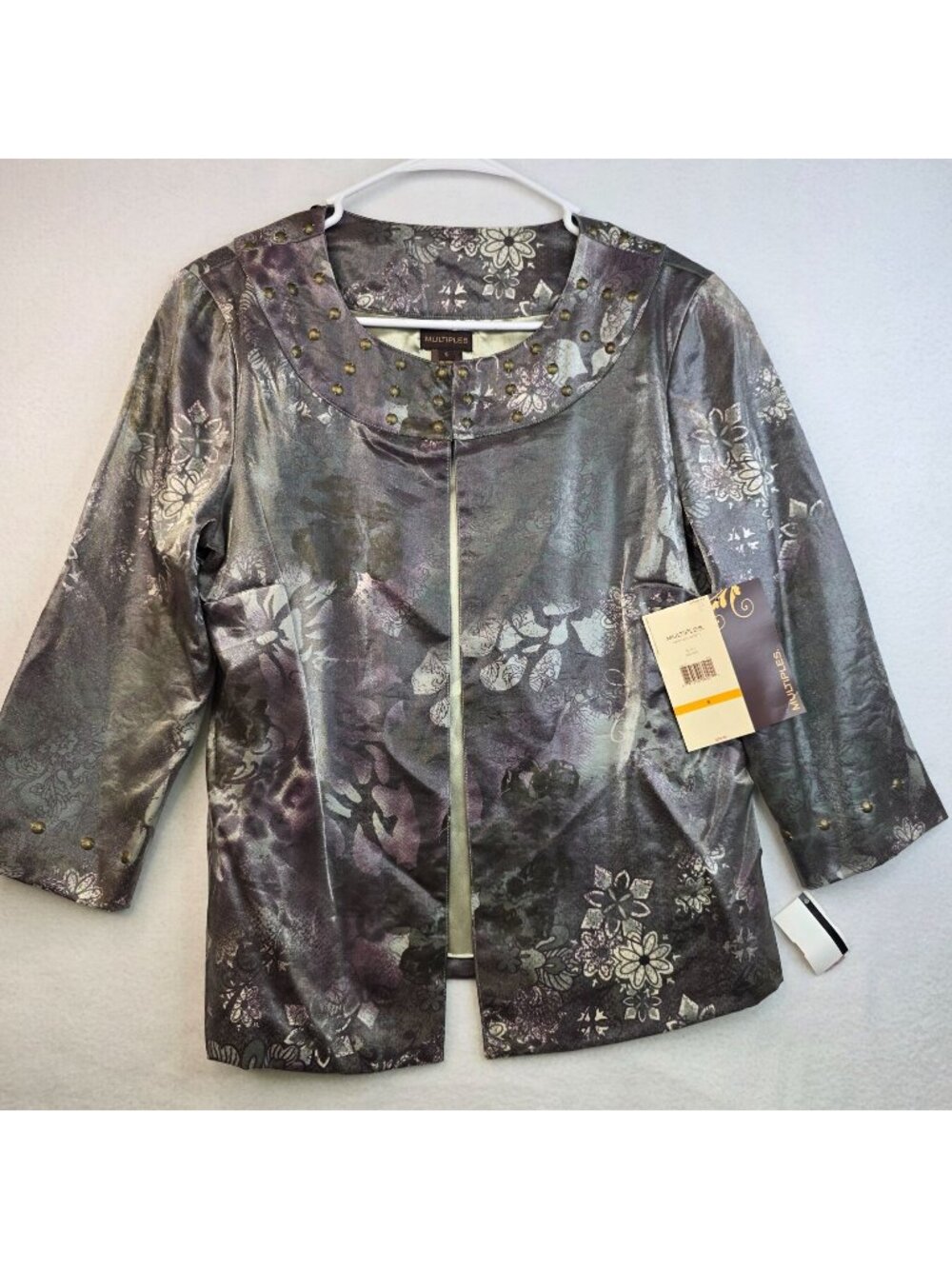Multiples High Society Open Jacket S Metallic Floral Embellished Evening Glam